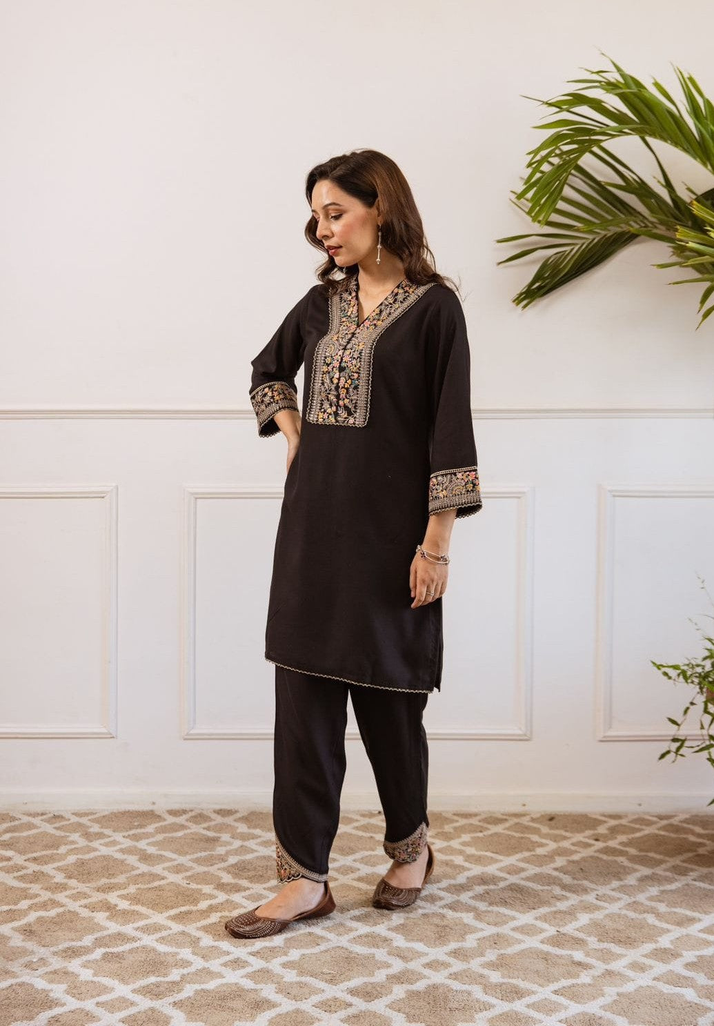 Black Embroidered Coord Set