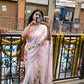 Pale Pink Floral Printed Chiffon Saree With Chikankari Borders