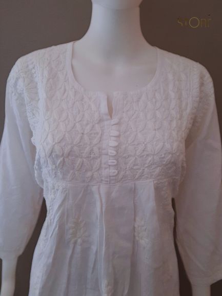 White Slub Cotton Handcrafted Chikankari Short Kurti