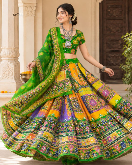 Bright Green Multicolor Lehenga Choli Set