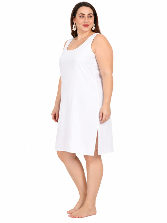 White Cotton Long Inner Slip Plus Size