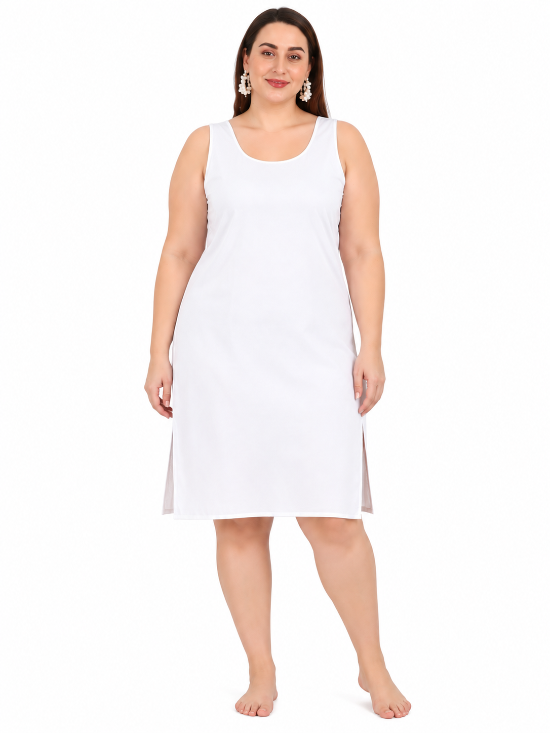 White Cotton Long Inner Slip Plus Size2