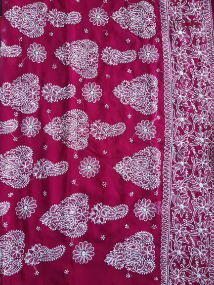 Wine Sanah Handcrafted Lucknowi Chikankari Saree