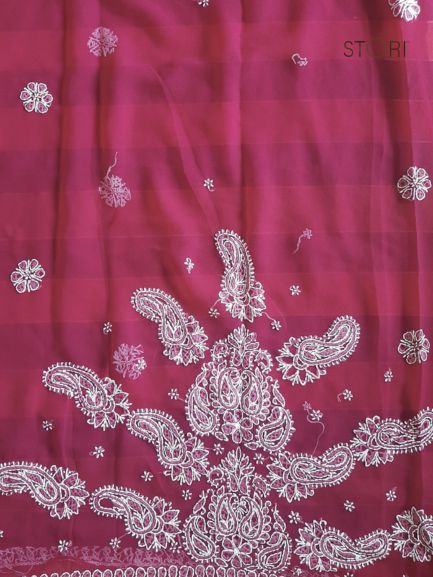 Wine Sanah Handcrafted Lucknowi Chikankari Saree