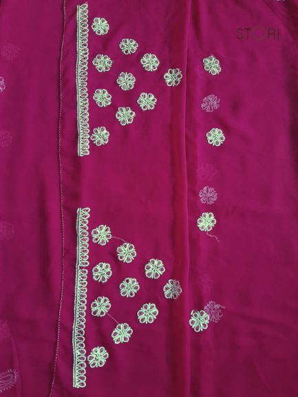 Wine Sanah Handcrafted Lucknowi Chikankari Saree