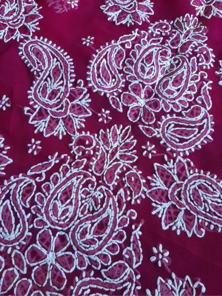 Wine Sanah Handcrafted Lucknowi Chikankari Saree