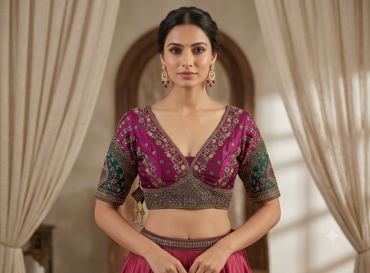 Wine Padmavati Heavy Embroidered Bridal Blouse