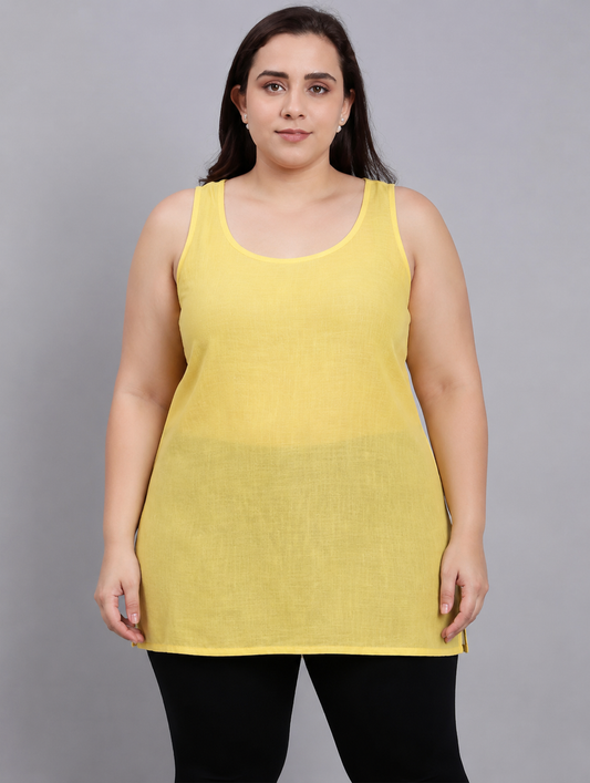 Yellow Cotton Short Inner Slip  Plus Size