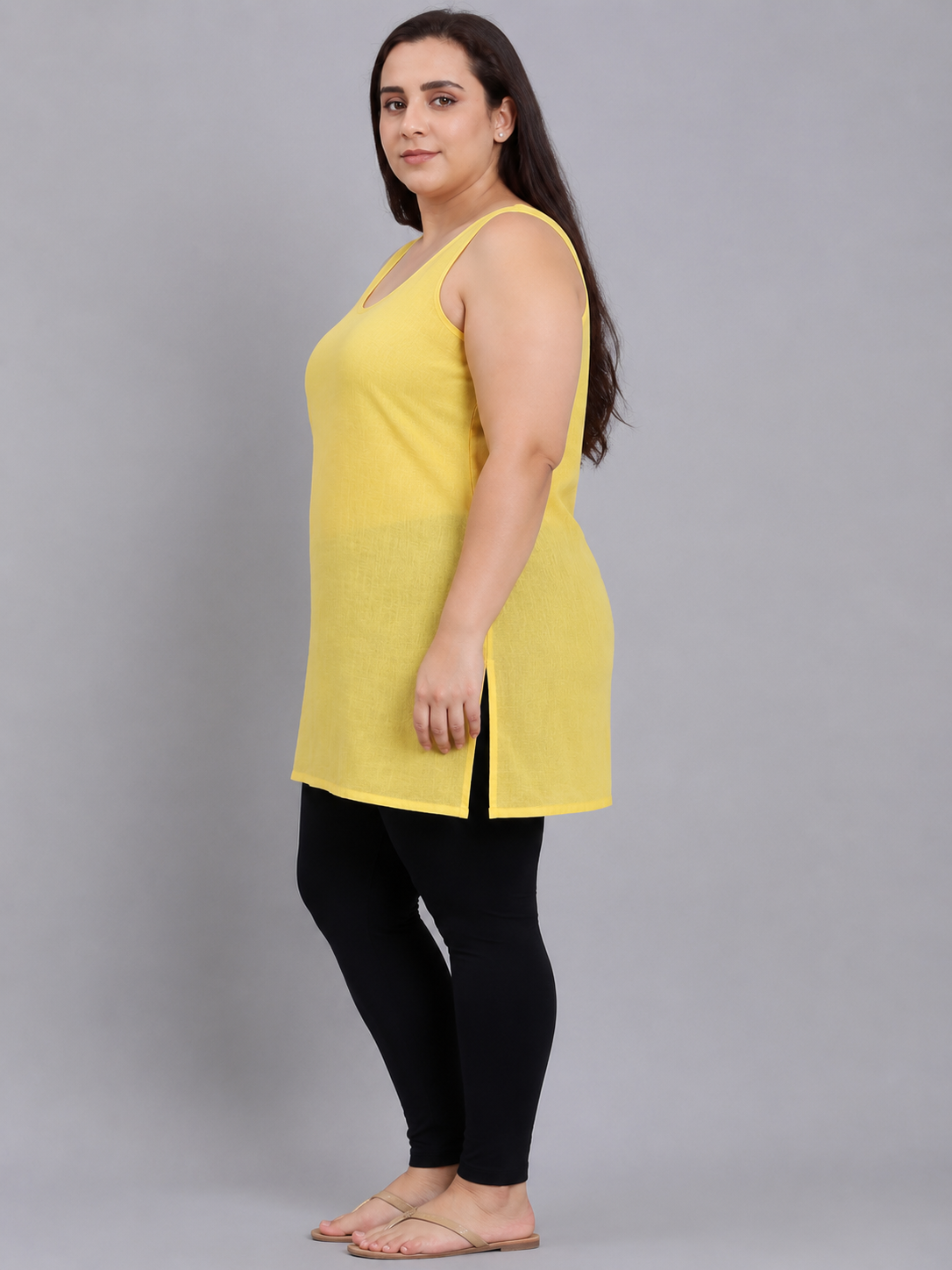 Yellow Cotton Short Inner Slip  Plus Size2