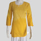Rihaana Yellow Dobby Cotton Ombre Shaded Short Chikankari Kurti