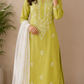 Zaarah Parrot Green Handcrafted Soft Modal Cotton Chikankari Kurti