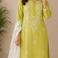 Zaarah Parrot Green Handcrafted Soft Modal Cotton Chikankari Kurti