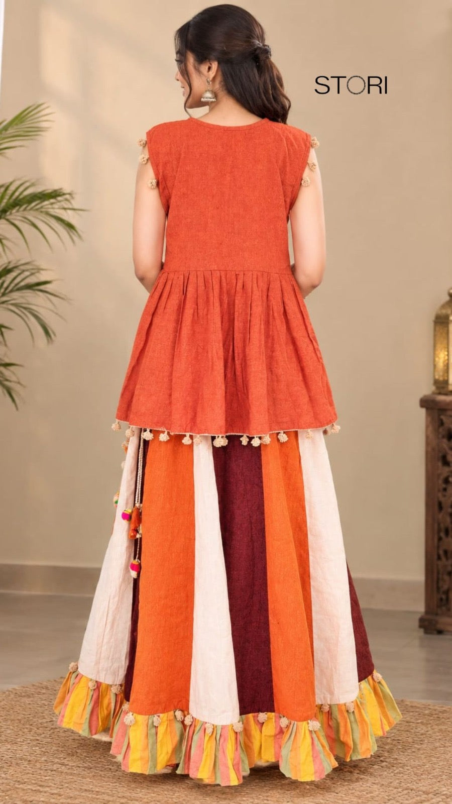 Navratri Orange kurta with flared skirt
