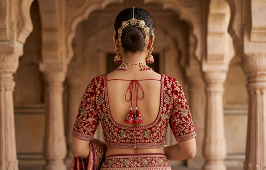 Heavy Embroidered V-Neck Designer Velvet Bridal Blouse