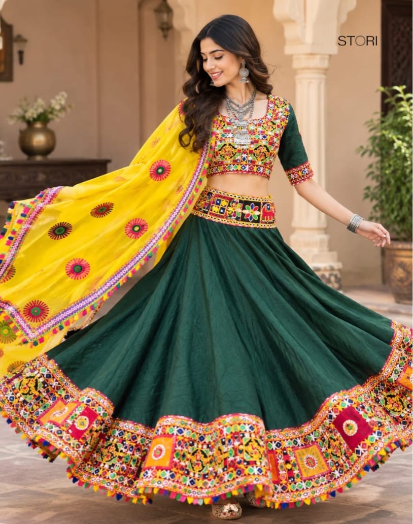 STORI Dark Green Lehenga choli set 