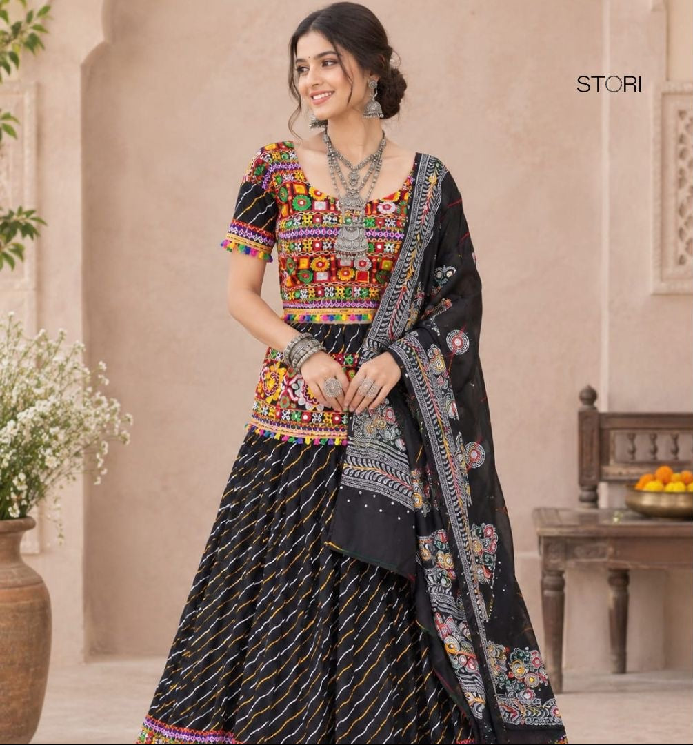 STORI Leheriya Black Lehenga Choli Set 
