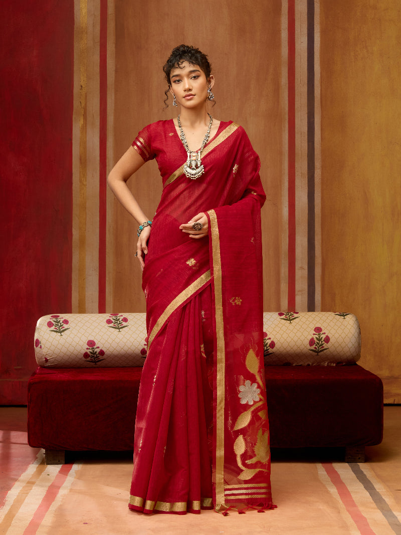 STORI Saree Red Munga Silk
