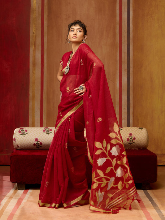 STORI Saree Red Munga Silk