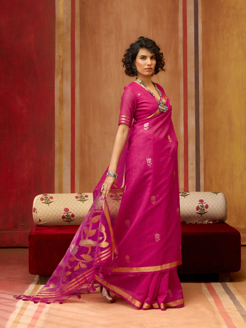 STORI Pink Munga Silk Saree