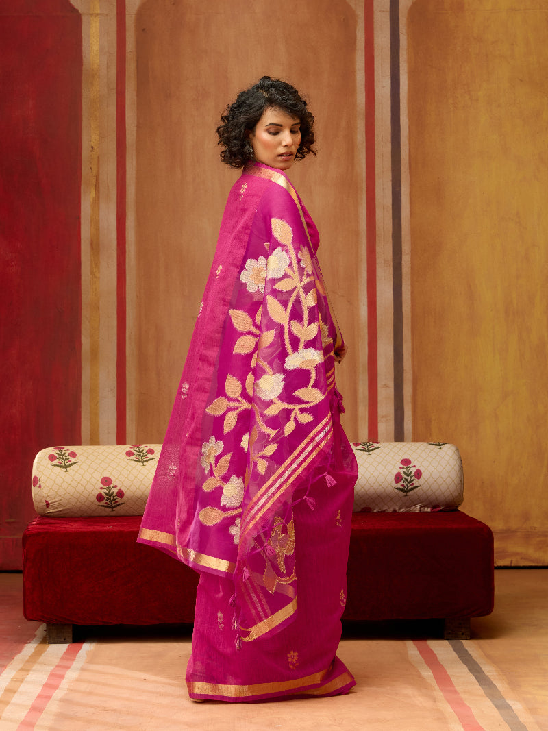 STORI Pink Munga Silk Saree