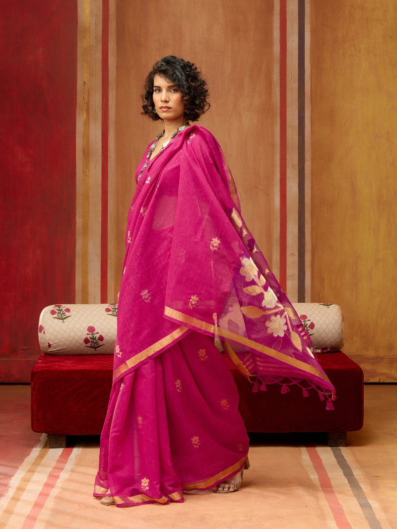 STORI Pink Munga Silk Saree