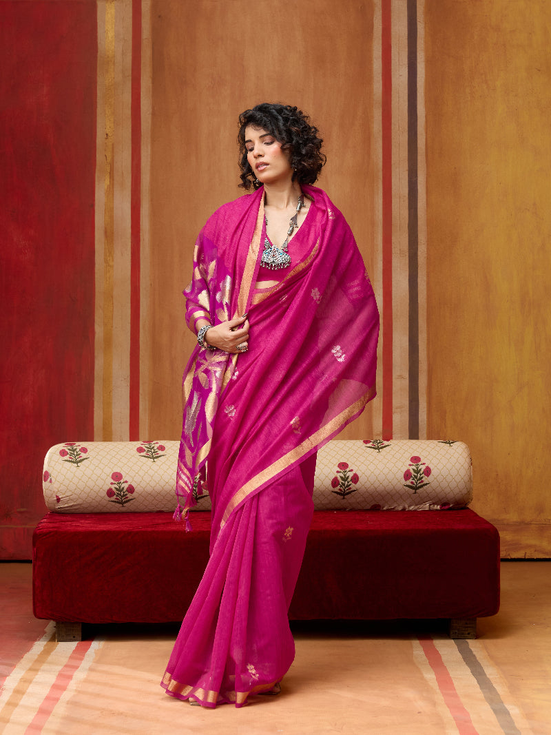 STORI Pink Munga Silk Saree