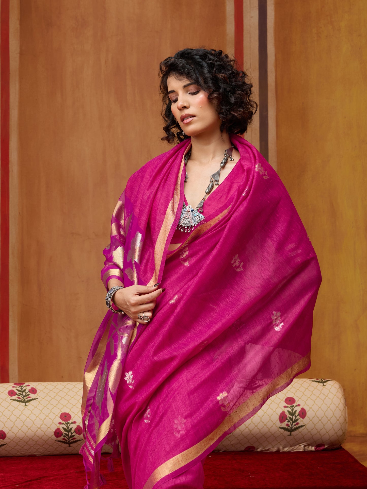 Pink Munga Silk Saree