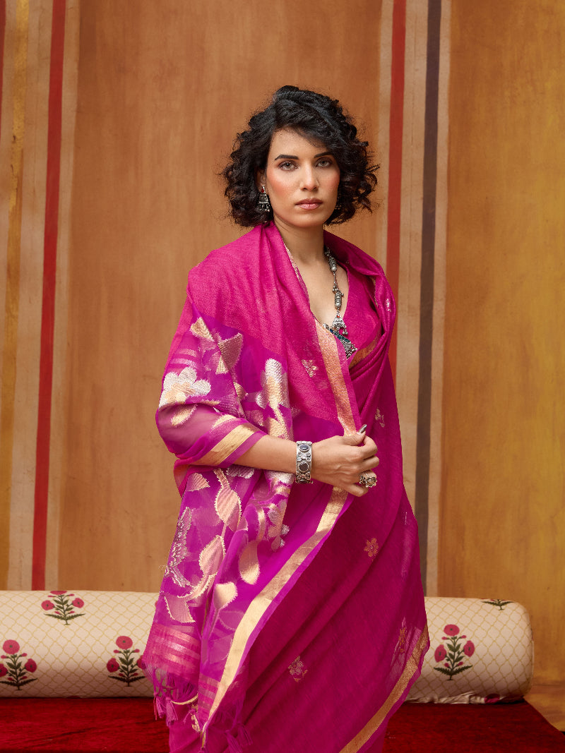 STORI Pink Munga Silk Saree