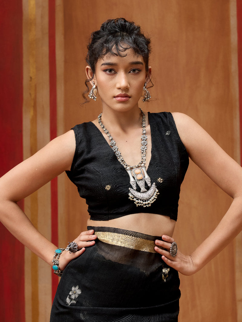 STORI Black Munga Silk Saree