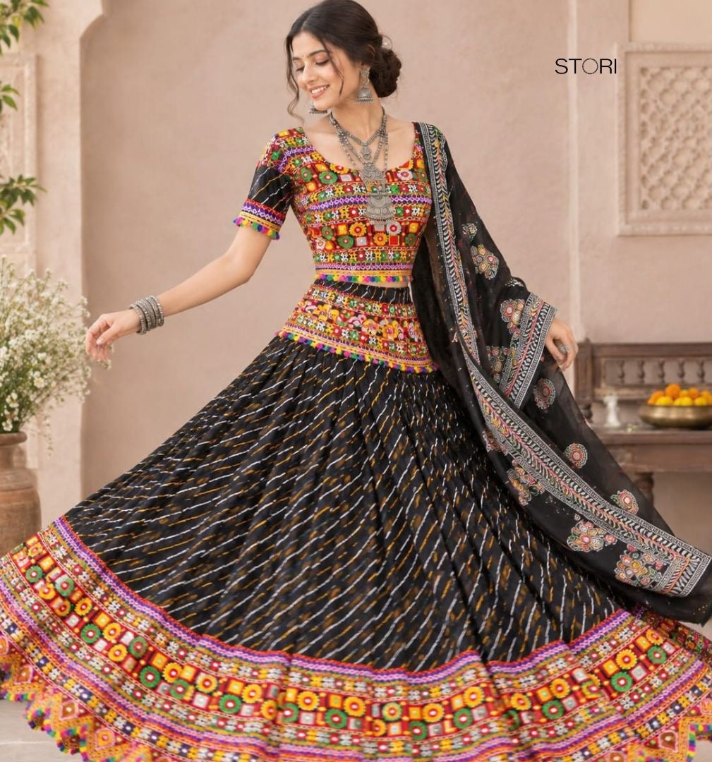 Leheriya Black Lehenga Choli Set 