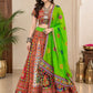 Parrot Green Heavy embroidery Kali pattern Lehenga Choli Set