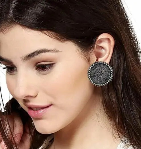 Round Oxidised Stud Earrings With Black Polish