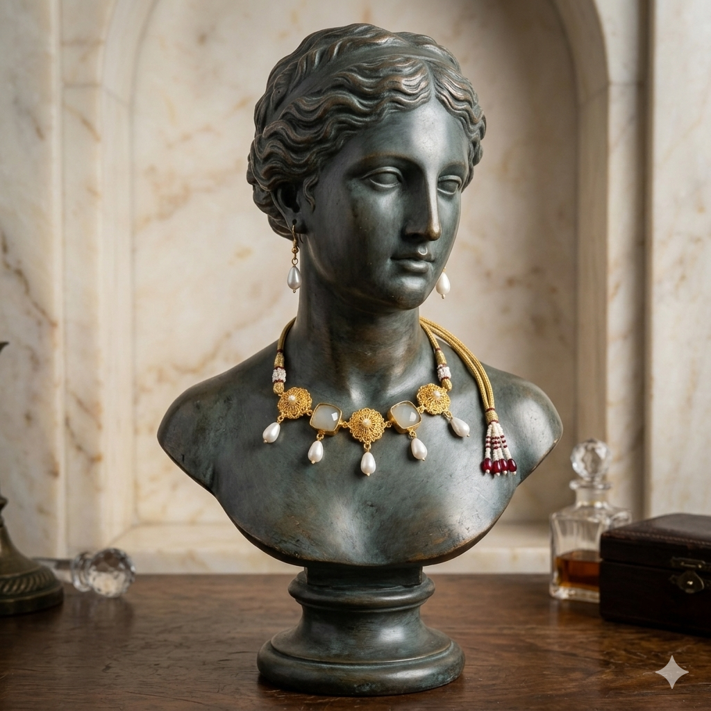 Kiyara raw stone  Statement Necklace Set With Dangling Earrings