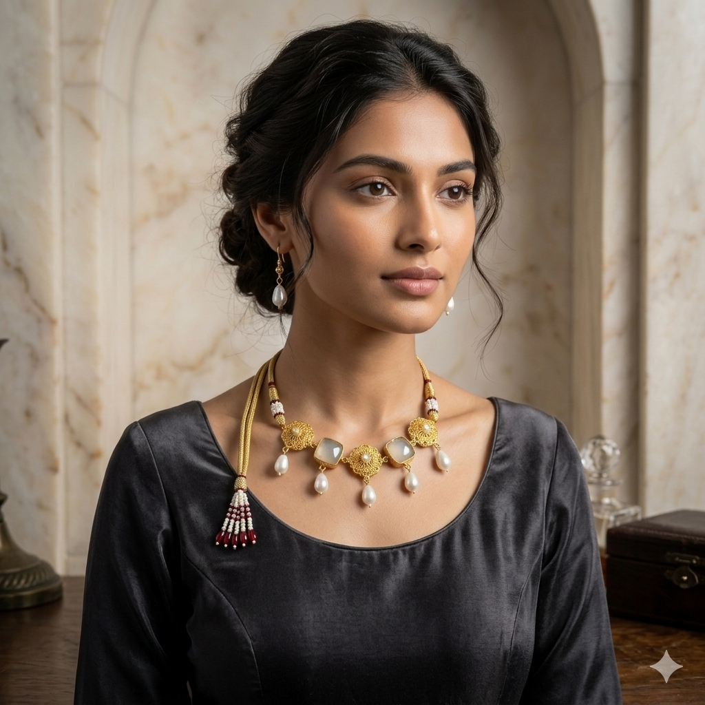Kiyara raw stone  Statement Necklace Set With Dangling Earrings