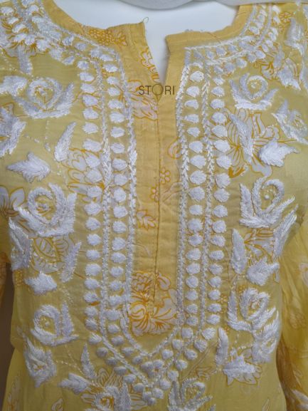 Niha Butter Yellow Soft Cotton Mulmul Chikankari Kurti & Palazzo Set