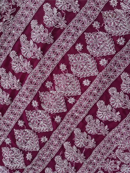 Wine Noor Full Jaal Hand Embroidered Lucknowi Chikankari Saree