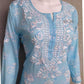 Niha Sky Blue Soft Cotton Mulmul Chikankari Kurti & Palazzo Set