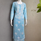 Niha Sky Blue Soft Cotton Mulmul Chikankari Kurti & Palazzo Set