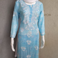 Niha Sky Blue Soft Cotton Mulmul Chikankari Kurti & Palazzo Set