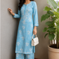 Niha Sky Blue Soft Cotton Mulmul Chikankari Kurti & Palazzo Set