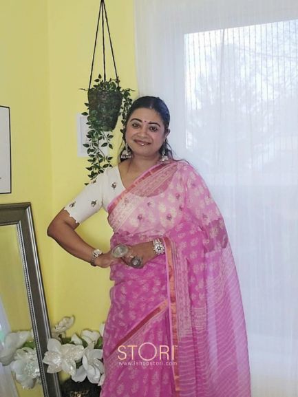 Rose Buds Embroidered Khadi Cotton Designer Blouse - Dyeable