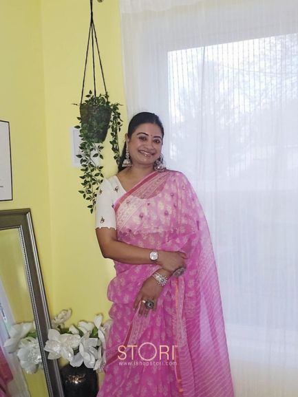 Rose Buds Embroidered Khadi Cotton Designer Blouse - Dyeable