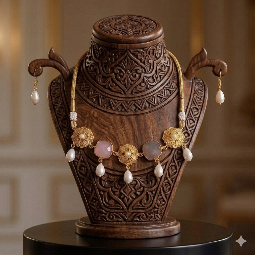 kiyara raw stone statement necklace with daggling earrings