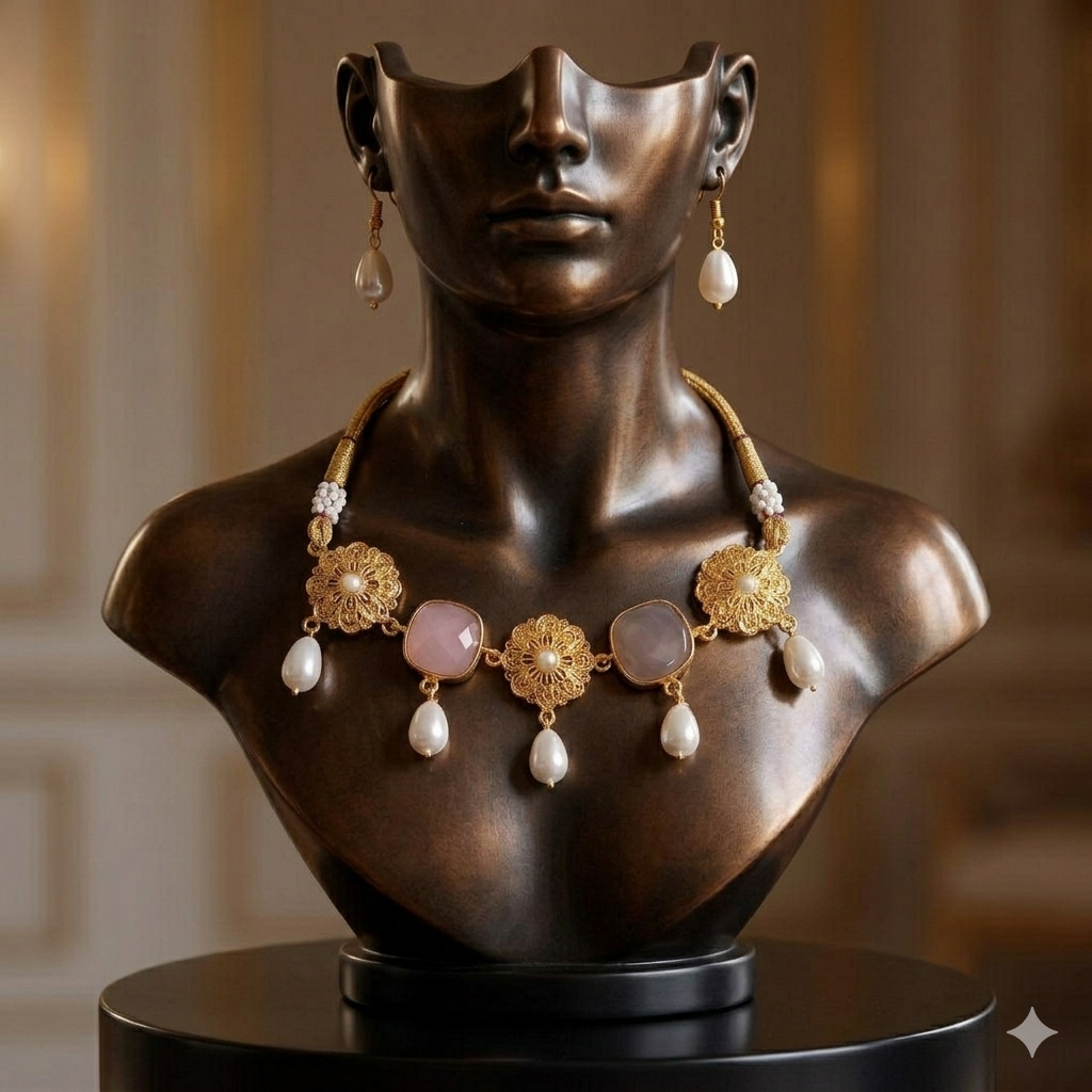 kiyara raw stone statement necklace with daggling earrings