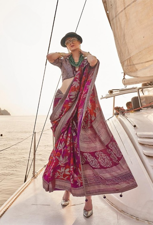 Pink Floral Soft Georgette Saree