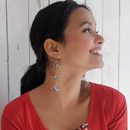 Oxidised Silver Lightweight Ghungroo Hanging Earrings