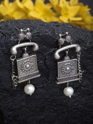 Vintage Telephone Handcrafted Silver Lookalike Earrings