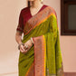 Mehendi Green Pathani Saree With Embroidered Blouse
