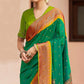 Shamrock Green Pathani Saree With Embroidered Blouse