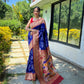 Bright Green Paithani Silk Saree With Allover Zari Woven Motifs